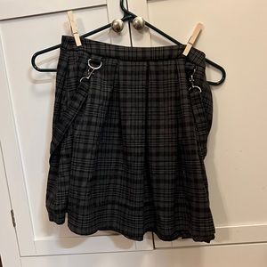 Grey and black plaid skirt with suspenders